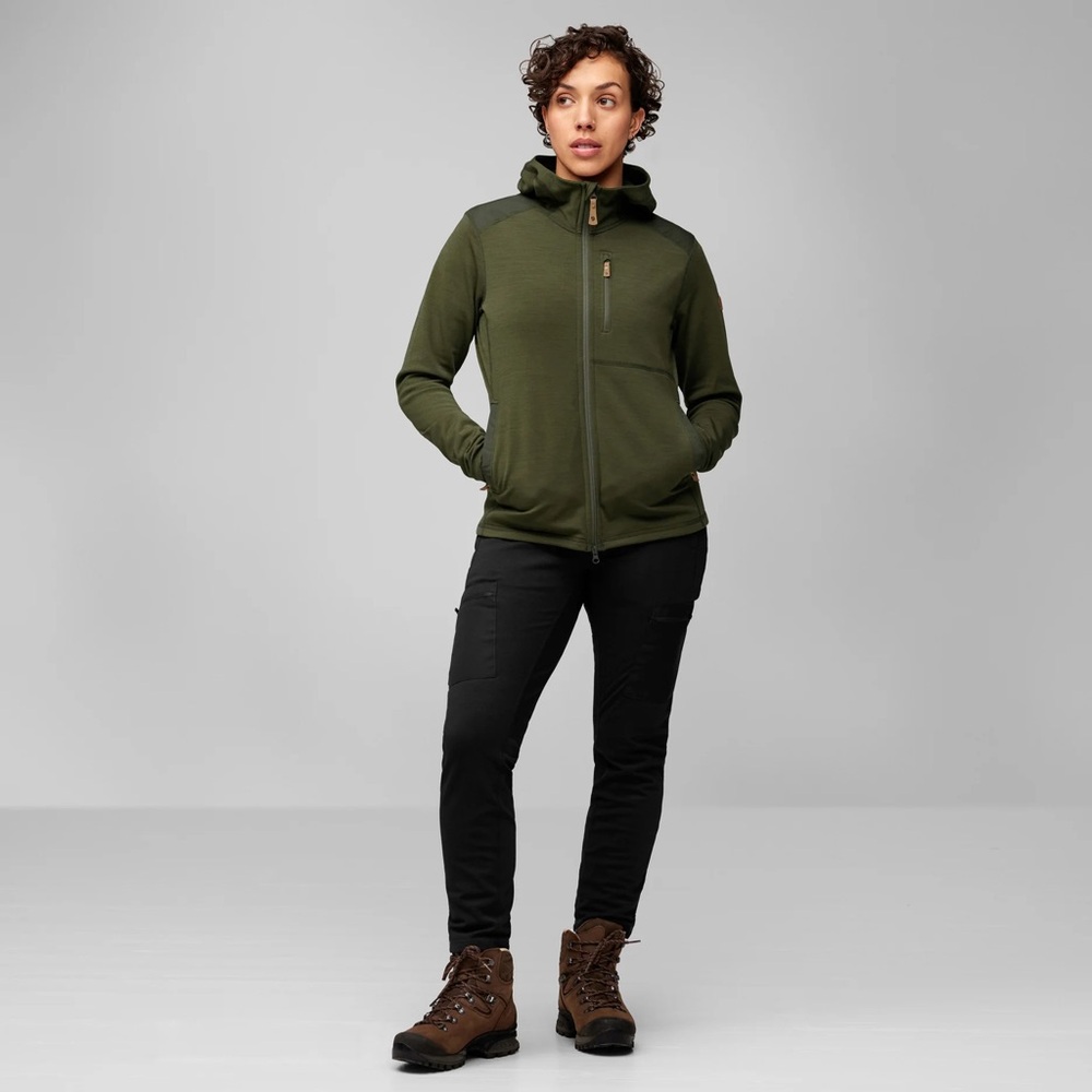 FJALLRAVEN Women's Keb Fleece Hoodie Lightweight Jacket Front Zip Olive Green - Picture 3 of 16